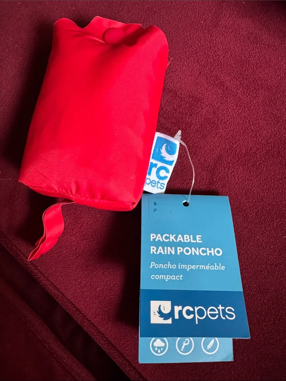 RC Pet Packable Rain Poncho For Dogs Crimson Red Size Small